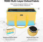 BALEINE Extra Large Utility Tote Bag with Reinforced Wire Frame, Reusable Grocery Bag for Shopping, Picnic (Yellow, 22''x12''x10'')
