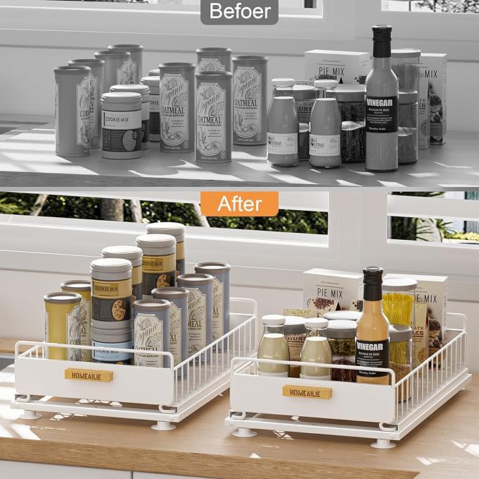 Under Sink Organizer, Single Tier Metal Pull Out Sliding Drawer Shelf for Kitchen Bathroom Cabinet Storage, Sturdy Rack – Whi