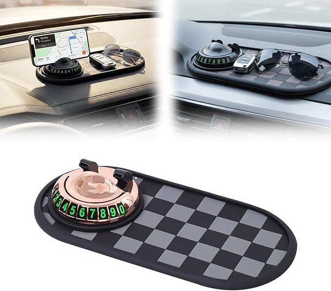 Multifunctional Car Anti-Slip Mat with 360° Rotating Phone Holder & Temporary Parking Number, Anti Slip Mat for Car Dashboard