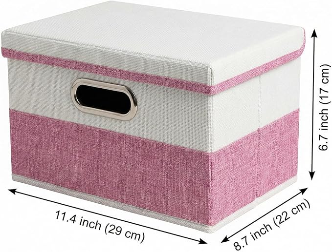 PRANDOM Storage Bins with Lids [3-Pack] Linen Fabric Foldable Storage Boxes Organizer Containers Baskets Cube with Cover for 