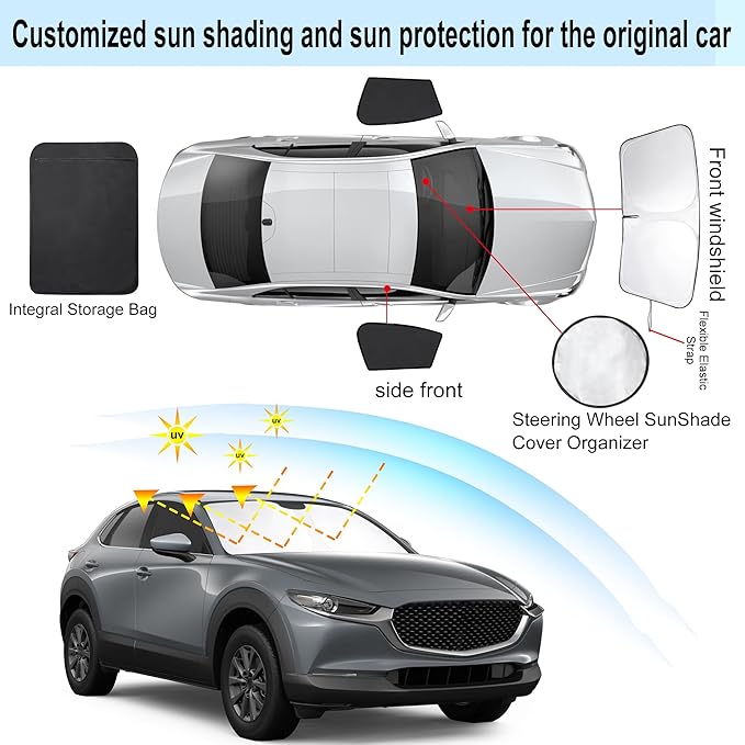 3PCS Car Window Shades Front Windshield Sun Shade Foldable Window Shade Custom Fit for Mazda CX-30 2020-2024 Accessories Car Shades for Front Windows Anti-UV Rays Block Heat