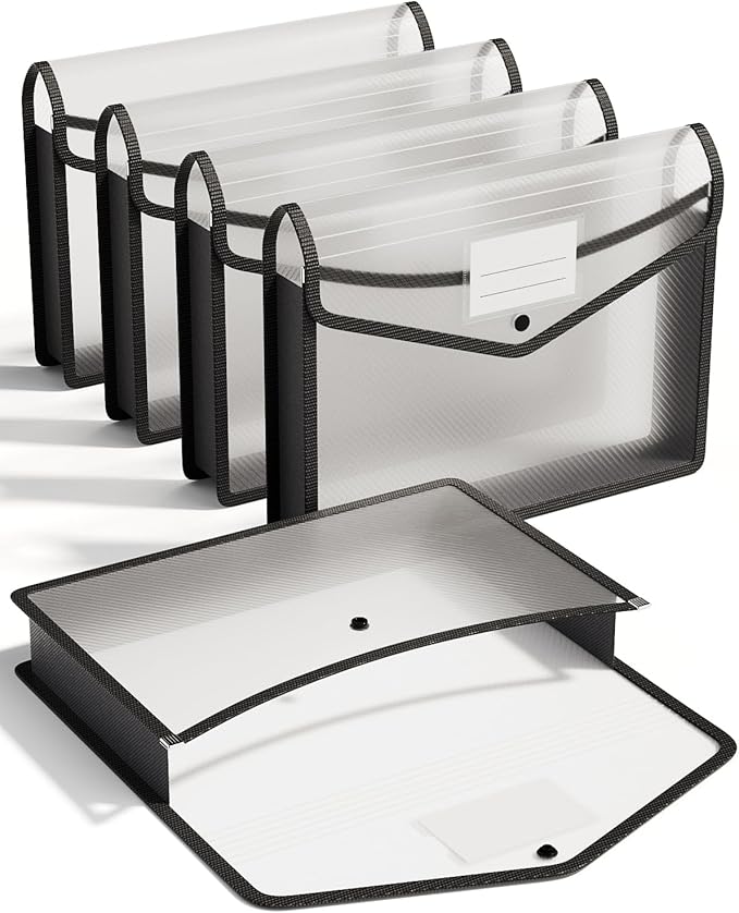 ThinkTex Plastic Expanding File Folder, Transparent envelopes with Snap Closure, No Dividers, Large Capacity, Fit Letter/A4 S