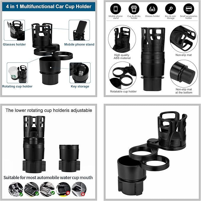 4 in 1 Car Cup Holder Extender Multifunctional Car Cup Holder Organizer Car Interior Accessories for Drinks Bottles Cups Holder
