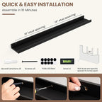 Fun Memories Picture Ledge Shelf, Black Floating Shelves Set of 4, 36 Inch Picture Shelves for Wall with Ledge, Large Nursery