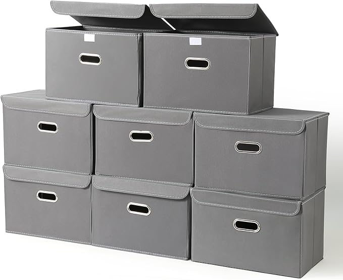 STOREONE Fabric Storage Cube Bins Foldable Organizer Container Collapsible Basket with Lids and Metal Handles, for Home, Bedr