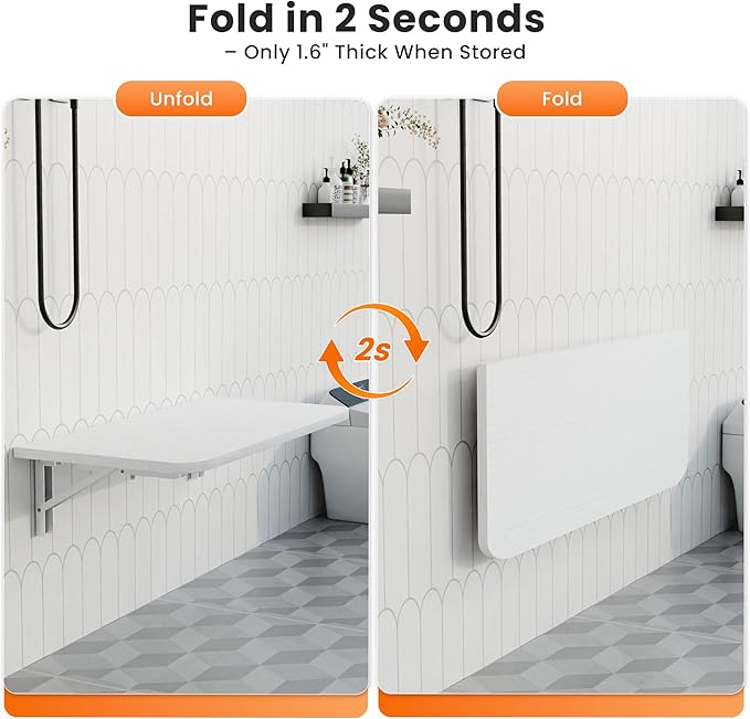 Foldable Floating Wall Shelves 20 inch, Bathroom Shelves Wall Mounted,12" Deep Wood Floating Kitchen shelves,Easy to Install 