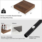 Square Floating Shelves for Wall, 12" W x 12" D x 2" H, 2 Pack, Small Wall Mounted Engineered Wood Shelves with Invisible Bra