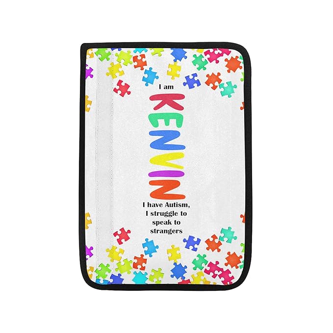 Personalized Name Autism Seat Belt Cover Autism Awareness Medical Alert Autism Seatbelt Cover for Kids Non-Verbal Autistic Special Needs Autism Car Accessories AT16