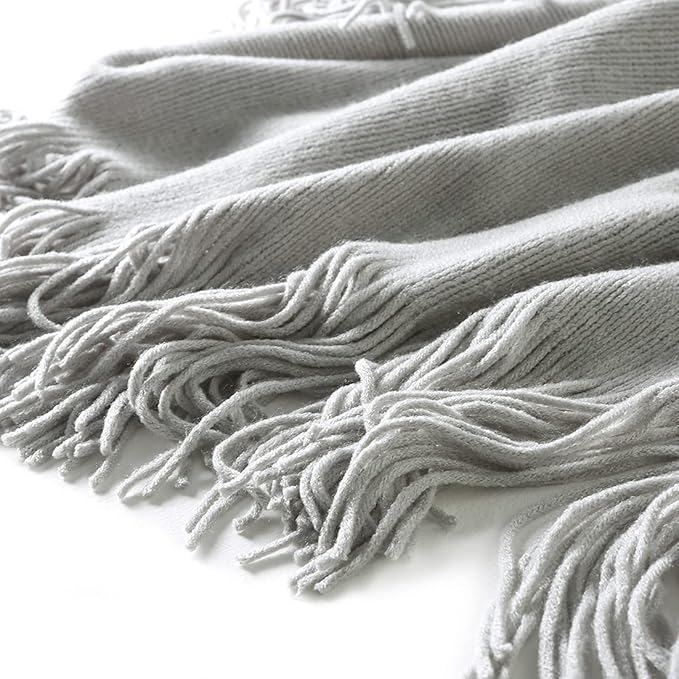 Homiest Decorative Knitted Throw Blanket with Fringe Soft & Cozy Tassel Blanket for Couch Sofa Bed (Light Grey,50x60)