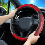 5D Honeycomb Black Red Car Steering Wheel Cover,14.5-15 Inch Universal Carbon Fibre Leather Covers Breathable Anti-Slip Odorl