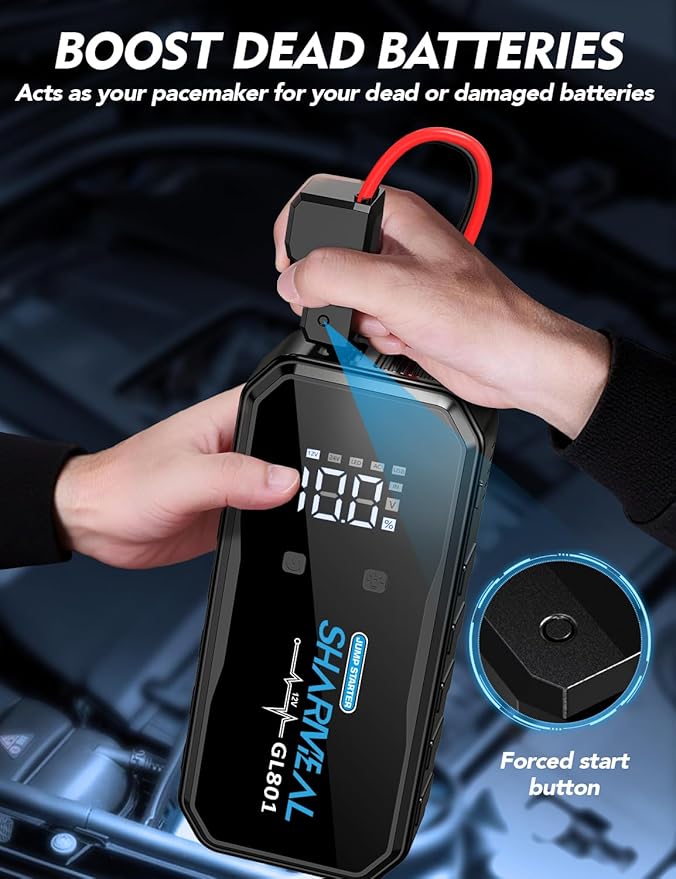 Sharmeal 21-in-1 8000A Jump Starter, 20000mAh Car Booster Pack with PD 35W Super Fast Charging, 12V Jump Starter Battery