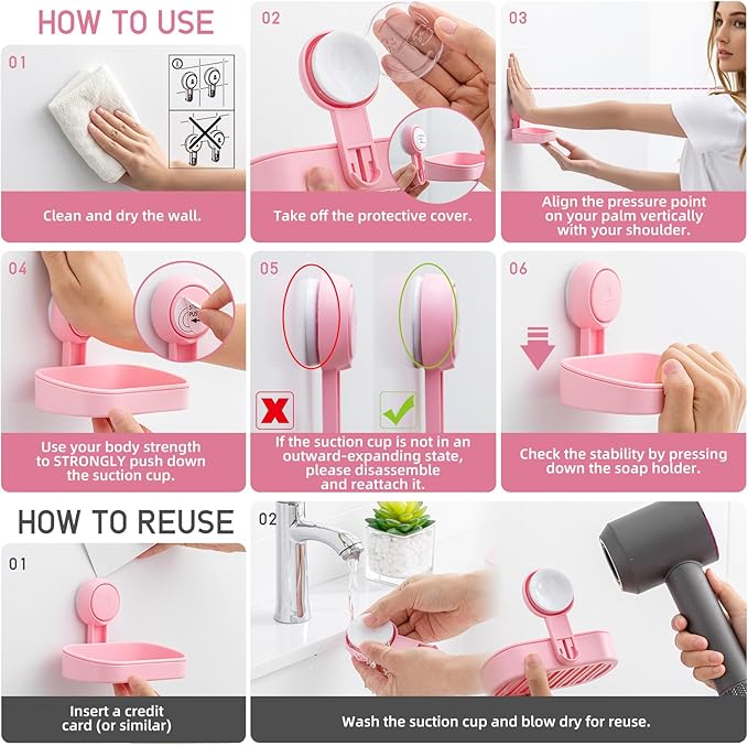 LEVERLOC Soap Dish Holder for Shower Suction Cup Wall Mounted Self Draining NO-Drilling Removable Bar Soap Sponge Holder for 