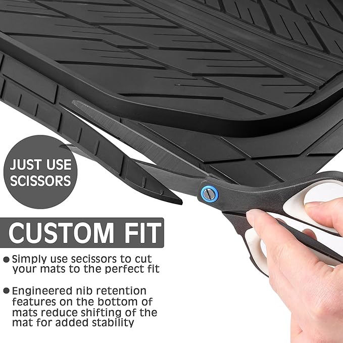 CAR PASS Deep Dish Floor Mats for Cars, Heavy Duty Rubber Floor Mats with Trunk Cargo Liner, Universal Trim-to Fit Automotive Floor mats for Truck Van SUV Waterproof All Weather Car Mats Solid Black