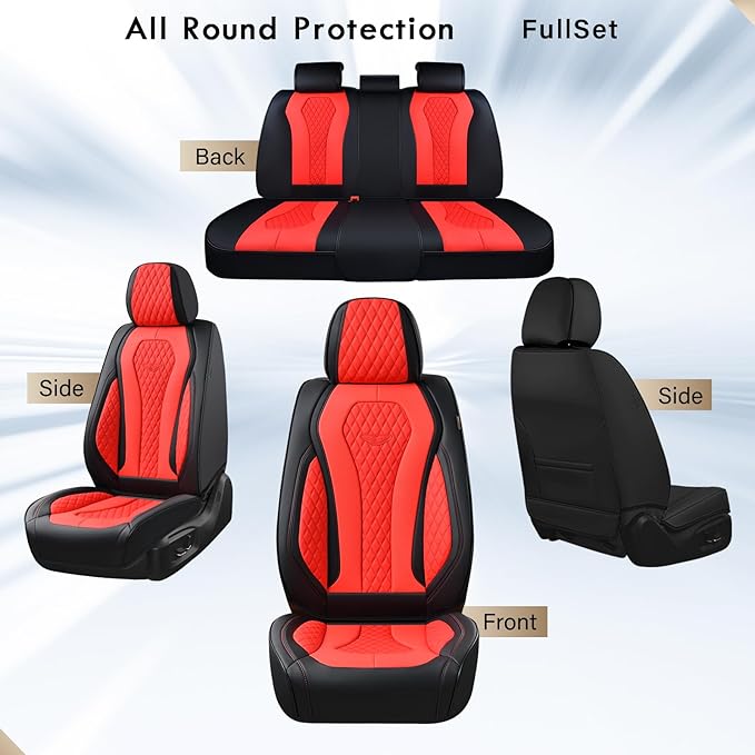 Coverado Car Seat Covers, Seat Covers Full Set, Red Car Seat Cover, Auto Seat Covers Front Seats Rear Seat Cover, Luxury Car 