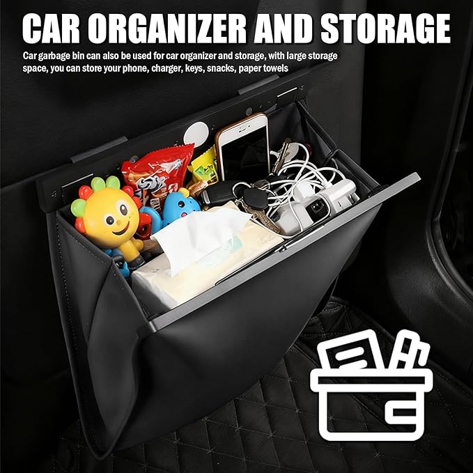 LED Car Trash Can Leak-Proof,Strong Magnetic Fast Closing Car Trash Bin as Cars Organizers and Storage,Cars Garbage Can with Automotive Trashs Bag for Backseat,Console,Door
