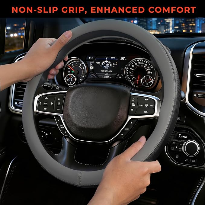 Steering Wheel Cover for Dodge Ram 1500 2500 3500, Fit 15.5-16" Wheels (Gray)