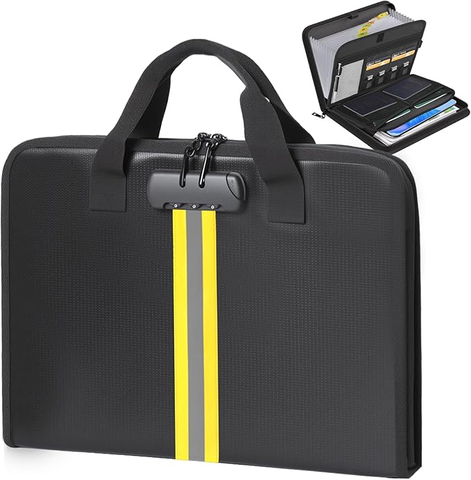 Accordion File Organizer with Combination Lock,Fireproof Expanding File Folder with Multi Pockets,13 Pockets Document Organiz