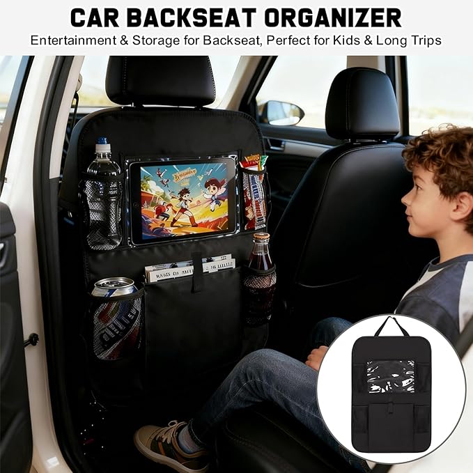 Car Organizer and Storage 5-in-1 Set with Front Seat Organizer, Backseat Organizer, Car Trash Can & 2 Headrest Hooks, Universal Car Storage Accessories for SUV Truck & Sedan Vehicle