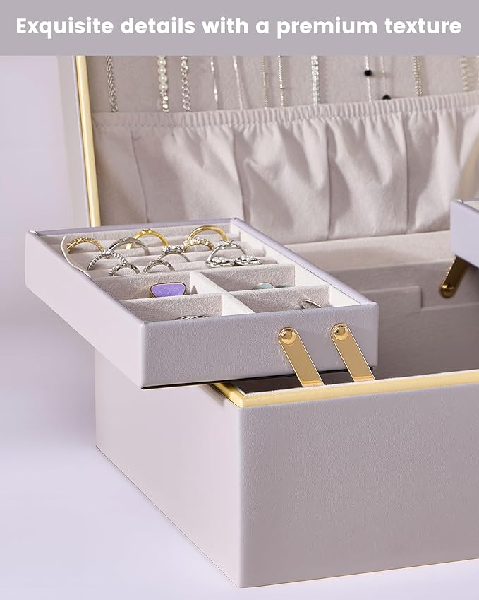Lolalet Jewelry Box Organizer for Women Girls, 2 Layer Jewelry Organizers and Storage for Necklace Earrings Rings Bracelets, 