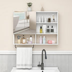 Medicine Cabinet, Wooden Bathroom Wall Cabinet with 2 Doors, Adjustable Shelves & Towel Bar, Over Toilet Storage Cabinet Wall