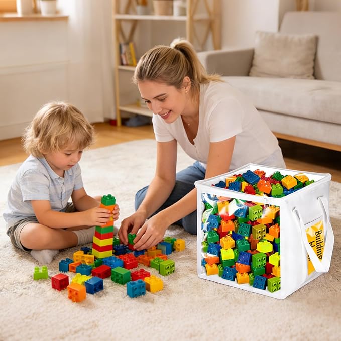 4 Pack Clear Toy Storage Bins with Lids - 12" x 12" Storage Cube Bins, Foldable PVC Boxes with Handles, Storage Organizers fo