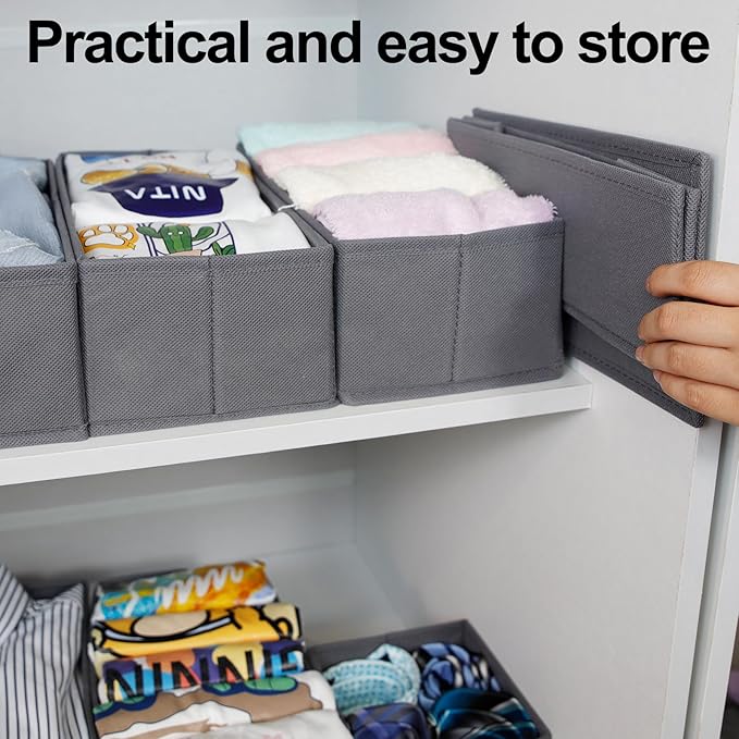 homyfort 12 Pack Dresser Drawer Organizers and Storage Bins for Clothing, Baby Clothes, Bra, Underwear, Socks (Grey)