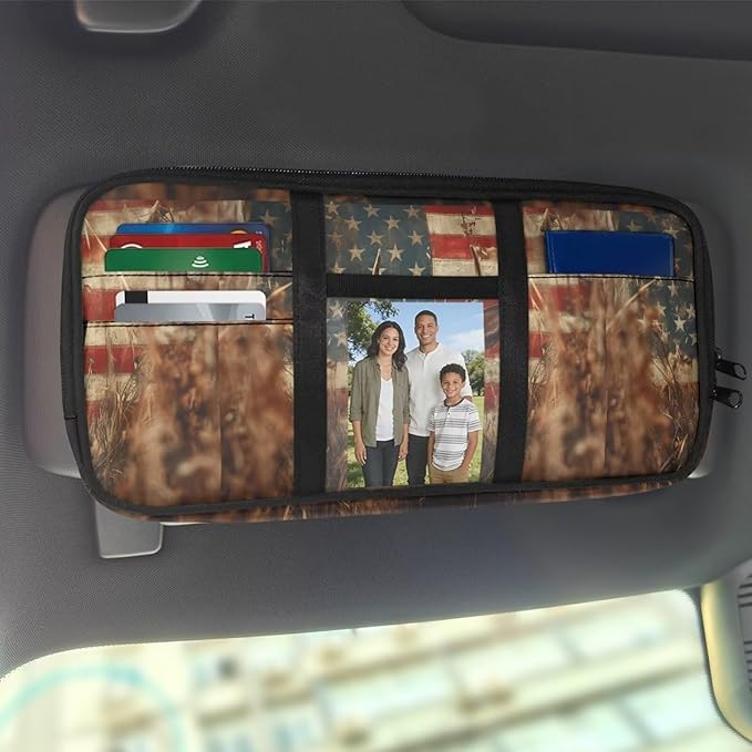 Deer Print Car Sun Visor Organizer 11.81 x 5.9 Inch Car Storage Pouch Holder Multi-Pocket Auto Interior Accessories Pocket Organizer for Card Pen Phone