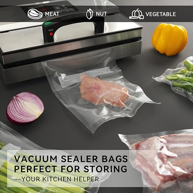 Wevac 8" x 12" Precut Vacuum Sealer Bags, 200 Count, Includes 5 Liquid Block Bags & 5 Bone Guard Pieces, Heavy Duty for Food 