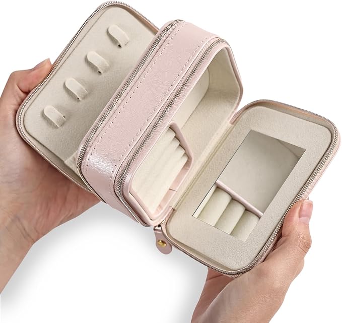 Greenfeather Travel Jewelry Case, PU Leather Travel Jewelry Organizer Box,Small Portable Jewellery Storage Holder for Women R
