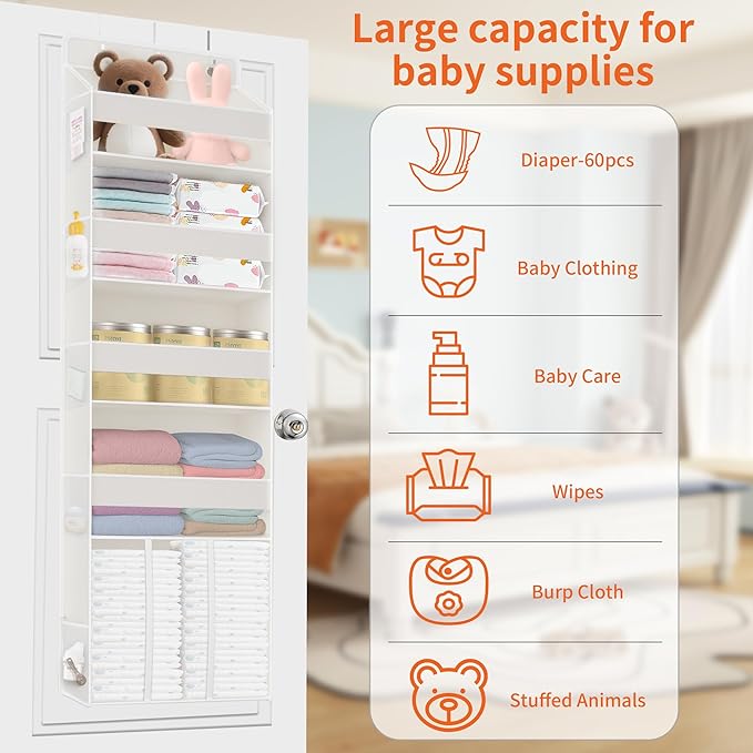 TAHAVICE 5-Tier Over The Door Organizer with 10 Mesh Pockets | Large Capacity Hanging Closet Storage for Baby Diapers, Toys, 
