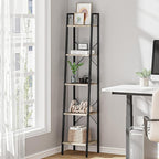 Hzuaneri Ladder Shelf, Bookshelf Bookcase, Freestanding Corner Storage Shelve with 2 Hooks for Home Office, Living Room, Kitc