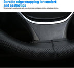 Pack-1 Leather Steering Wheel Cover, Universal Non-Slip Stitch On Wrap, DIY Car Wheel Cover Protector with Needle and Thread 