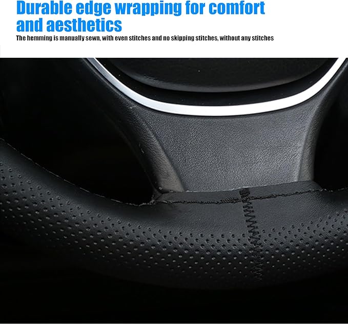 Pack-1 Leather Steering Wheel Cover, Universal Non-Slip Stitch On Wrap, DIY Car Wheel Cover Protector with Needle and Thread 