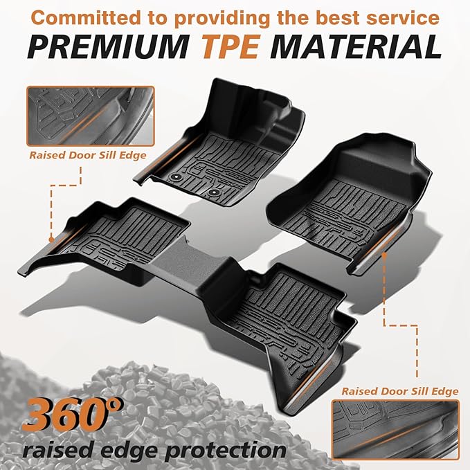 TripleAliners Truck Mat Compatible with 2024-2026 Ford Ranger SuperCrew Accessories, Floor Mats Heavy Duty Custom Fit All Weather Protection TPE Pickup Liner