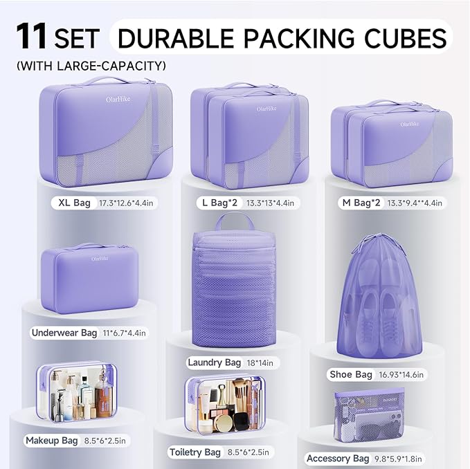 11 Set Packing Cubes for Travel, Gifts for Women Mom Kids,TSA Approved Bags for Makeup, Cosmetic, Toiletry, Suitcase Organize