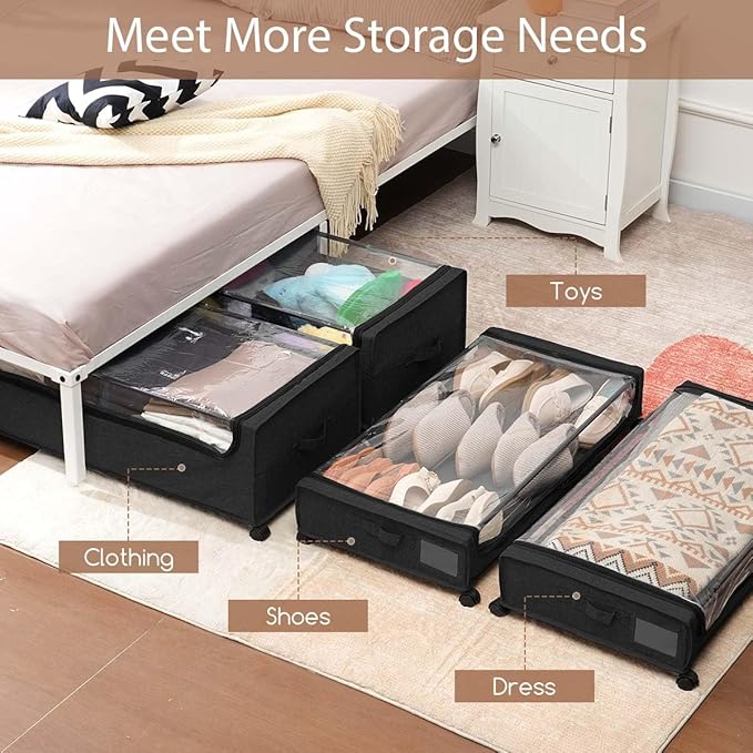 Under Bed Storage with Wheels, Under The Bed Storage Drawers On Wheels, Rolling Underbed Drawers, Lockable, Heavy Duty, XXXXL