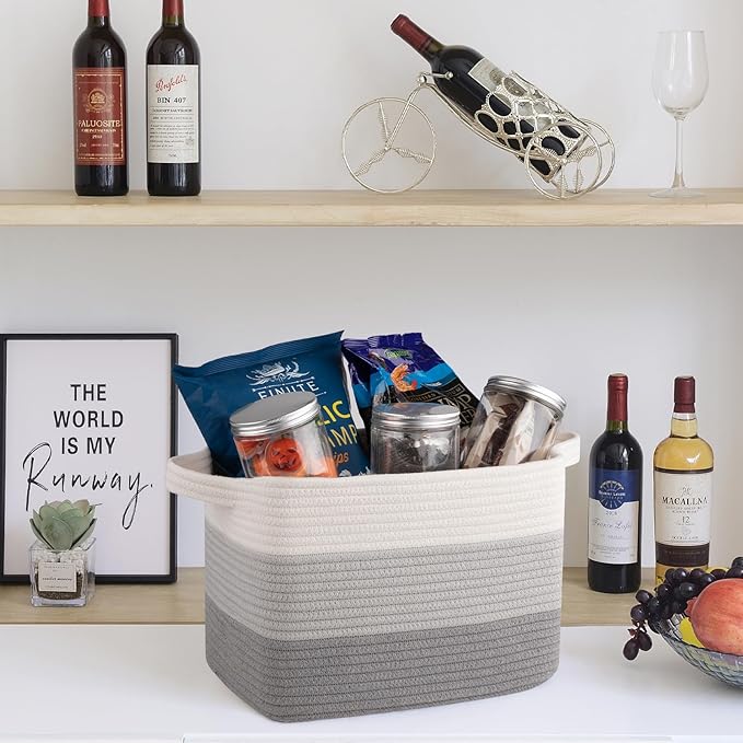 OIASKET Storage Baskets for Organizing, Woven Baskets for Shelves, Rectangle Decorative Organizer for Storage Clothes, Toy, B