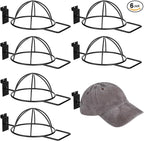 6 Pcs Metal Hat Display and Holder, Wall Mounted Slatwall Rack Organizer for Baseball Caps, Beanies, Wigs, for Home and Retai