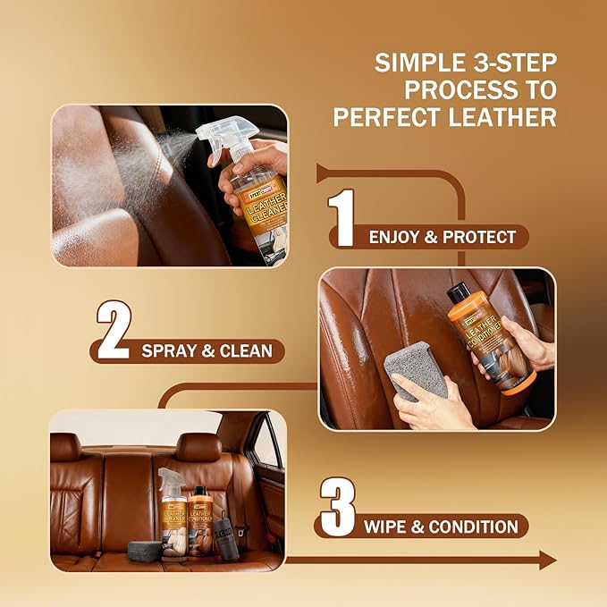 Leather Cleaner and Conditioner Kit, Leather Care for Car Seats, Furniture, Couches, Boots, Bags & More, Safe for Any Color, 