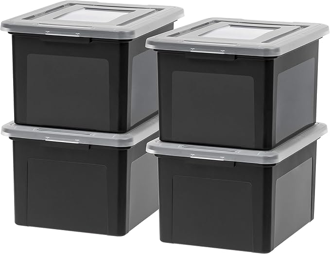IRIS USA File Box, Plastic File Organizer with Lids for Letter/Legal File, Portable Document Box For Moving, Storage Bin with
