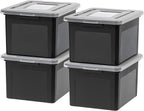 IRIS USA File Box, Plastic File Organizer with Lids for Letter/Legal File, Portable Document Box For Moving, Storage Bin with