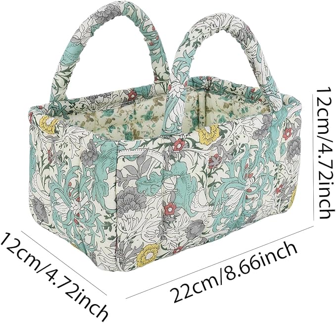 Small Storage Basket Organizer, Mini Fabric Floral Storage Baskets with Handle, Quilted Portable Collapsible Storage (F)