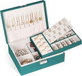 Jewelry Box for Women Girls, 2 Layers Jewelry Organizer Container with Lock, PU Leather Storage Case with Removable Tray, Jew