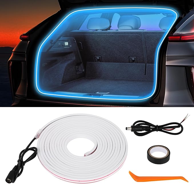 HOLDCY Car LED Strip Lights - Trunk Cargo Ambient Lighting, Ice Blue 7000K, 177.16 inches Flexible Cuttable LED Light Strip, Easy Install, Waterproof, Universal Fit for Car Trunks, SUVs, and Vans