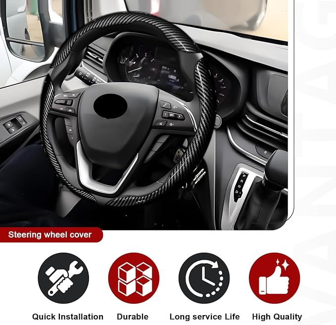 3pcs Universal Carbon Fiber Steering Wheel Cover - Anti-Slip & Segmented Design, Universal 99% Durable Steering Wheel Protect