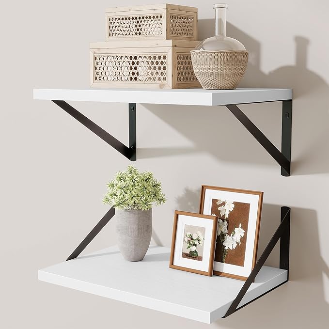 Deep Floating Shelves,16" Wx10 D Floating Shelves for Wall Set of 2,Heavy Duty Wood Floating Shelf with Metal Bracket,Wall Mo