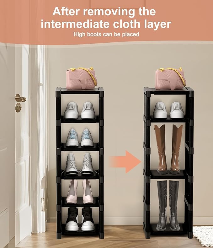 6-Tier Narrow Shoe Rack, Vertical Small Space Shoe Organizer, 9.84" Compact Slim Shoe Shelf for Closet & Entryway, Sturdy & T