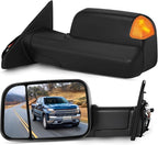 SCITOO Tow Mirrors Power Heated Puddle Parallel Turn Signal Auxiliary Light Temp Sensor Black Towing Mirrors Replacement Fit for 2019-2022 For Dodge For Ram 1500 Pickup Truck