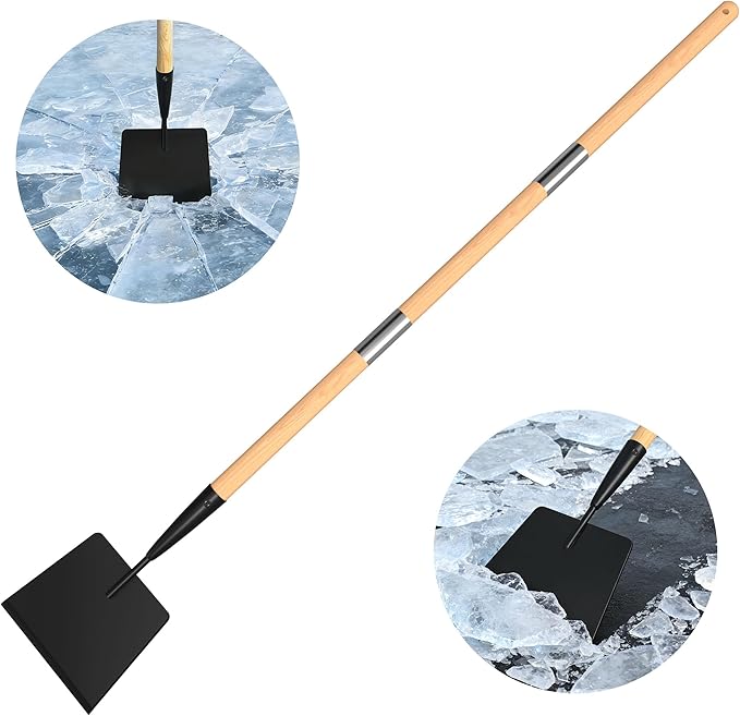 Wooden Handle Ice Scraper&Chopper for Driveway Sidewalk, Heavy Duty Ice Chipper, Ice Breaker Tool, Ice Shovel&Chisel&Spud, Floor Scraper for Ice Removal(56In)