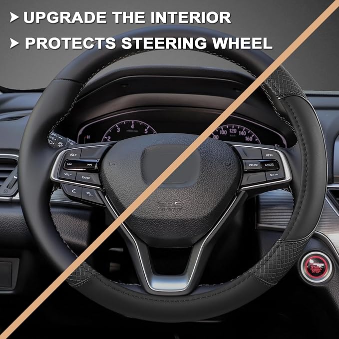GIANT PANDA Microfiber Leather Steering Wheel Cover for Honda Accord,Civic,CR-V,HR-V,Pilot(Diamond-Pattern-Black-Standard Siz